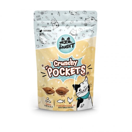 Recompense pentru pisici Mr. Bandit CAT Crunchy Pockets, ton si pui, 40 g