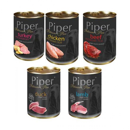 Hrana umeda Piper Platinum Pure, Pui si Orez brun 400 g 