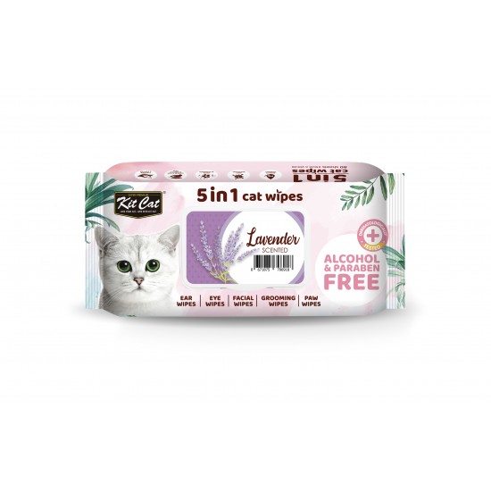 Servetele umede pentru pisici, KIT KAT, 5 in 1, Lavanda, 80 buc