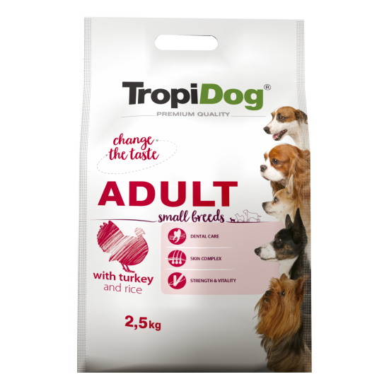 Hrana uscata pentru caini TropiDog, Premium Adult, tale mica, curcan & orez, 12kg
